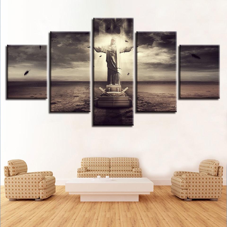 Christ The Redeemer 5 Piece HD Multi Panel Canvas Wall Art Frame - Original Frame