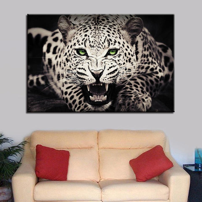 Ferocious Green Eyed Leopard 1 Piece HD Multi Panel Canvas Wall Art Frame