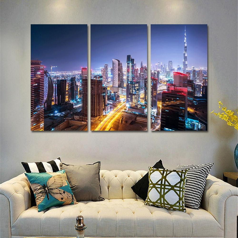 Dubai City Building 3 Piece HD Multi Panel Canvas Wall Art Frame - Original Frame