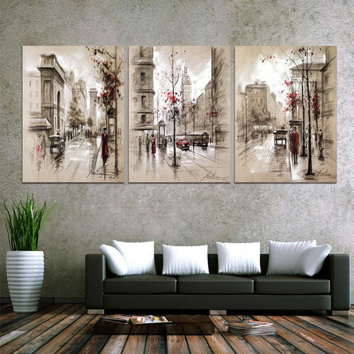 Abstract City Street 3 Piece HD Multi Panel Canvas Wall Art Frame - Original Frame