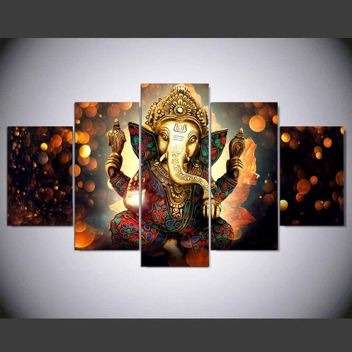 Lord Ganesha 5 Piece HD Multi Panel Canvas Wall Art Frame
