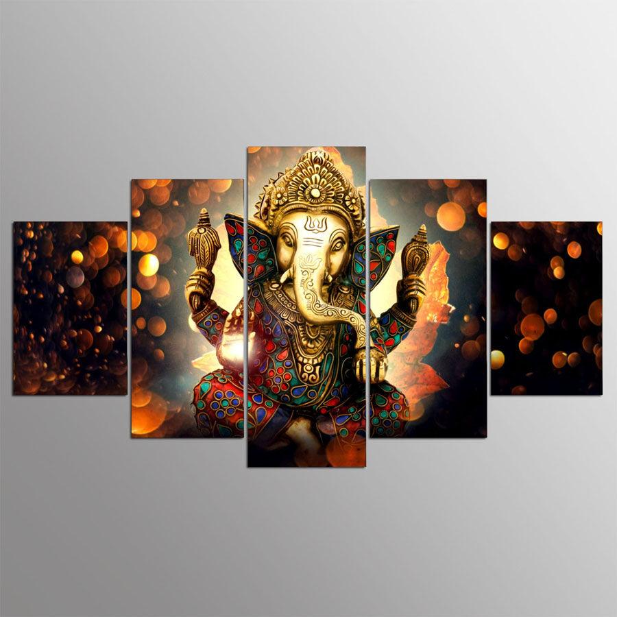 Classical Lord Ganesha 5 Piece HD Multi Panel Canvas Wall Art Frame - Original Frame
