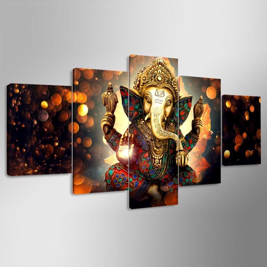 Classical Lord Ganesha 5 Piece HD Multi Panel Canvas Wall Art Frame - Original Frame