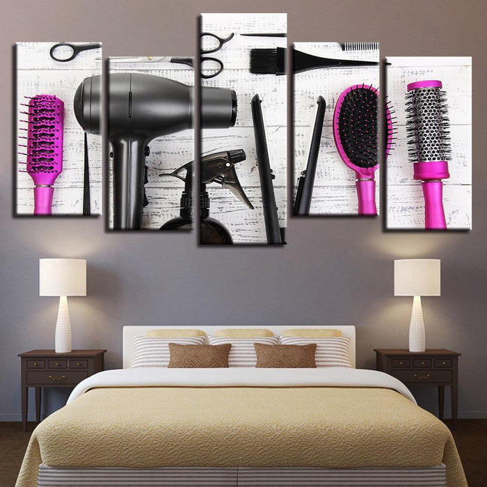 Hair Dressing Tools 5 Piece HD Multi Panel Canvas Wall Art Frame - Original Frame