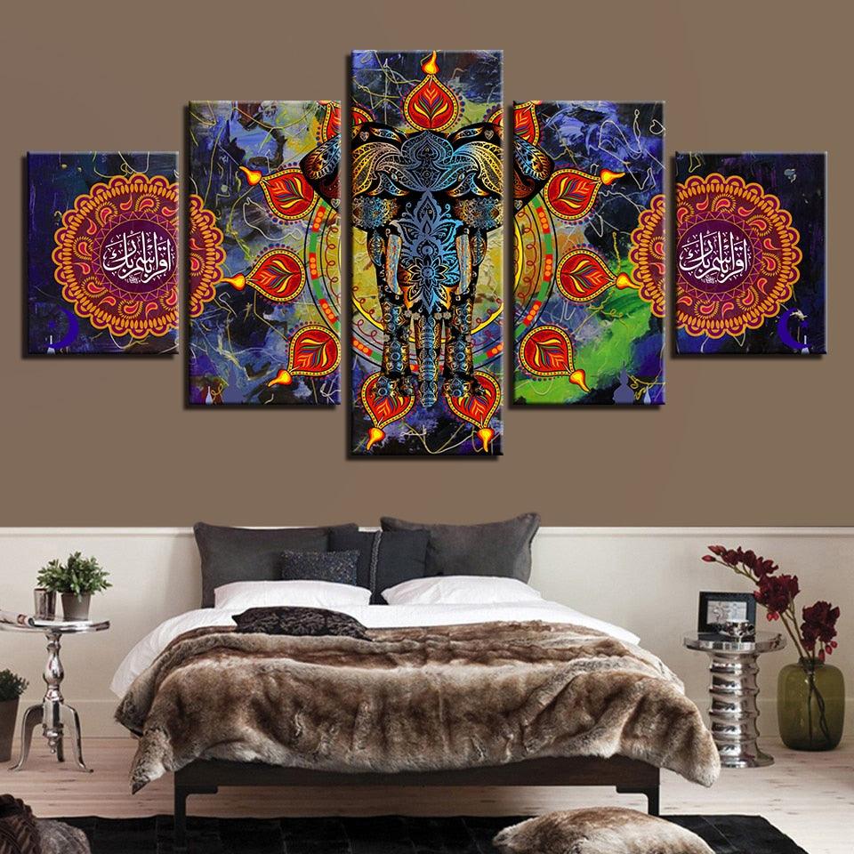 Indian Elephant 5 Piece HD Multi Panel Canvas Wall Art Frame - Original Frame