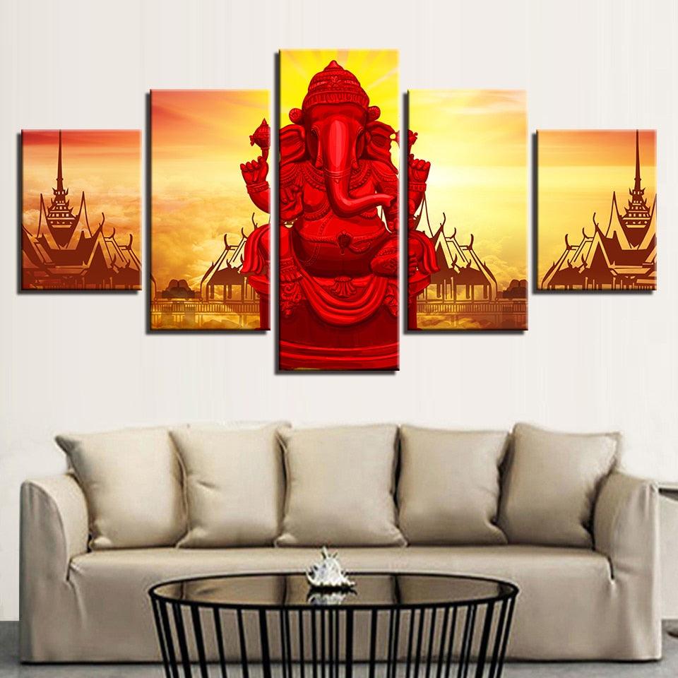 God Ganesha 5 Piece HD Multi Panel Canvas Wall Art Frame - Original Frame