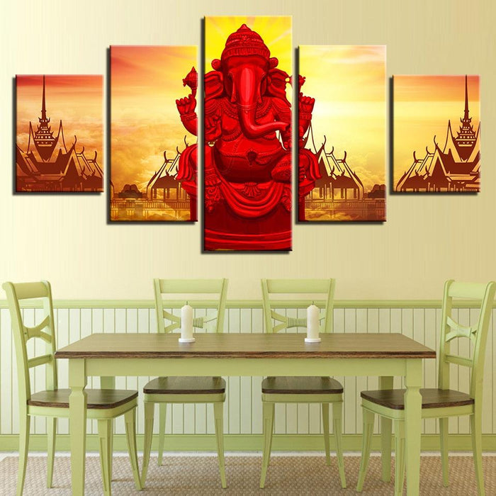 God Ganesha 5 Piece HD Multi Panel Canvas Wall Art Frame - Original Frame