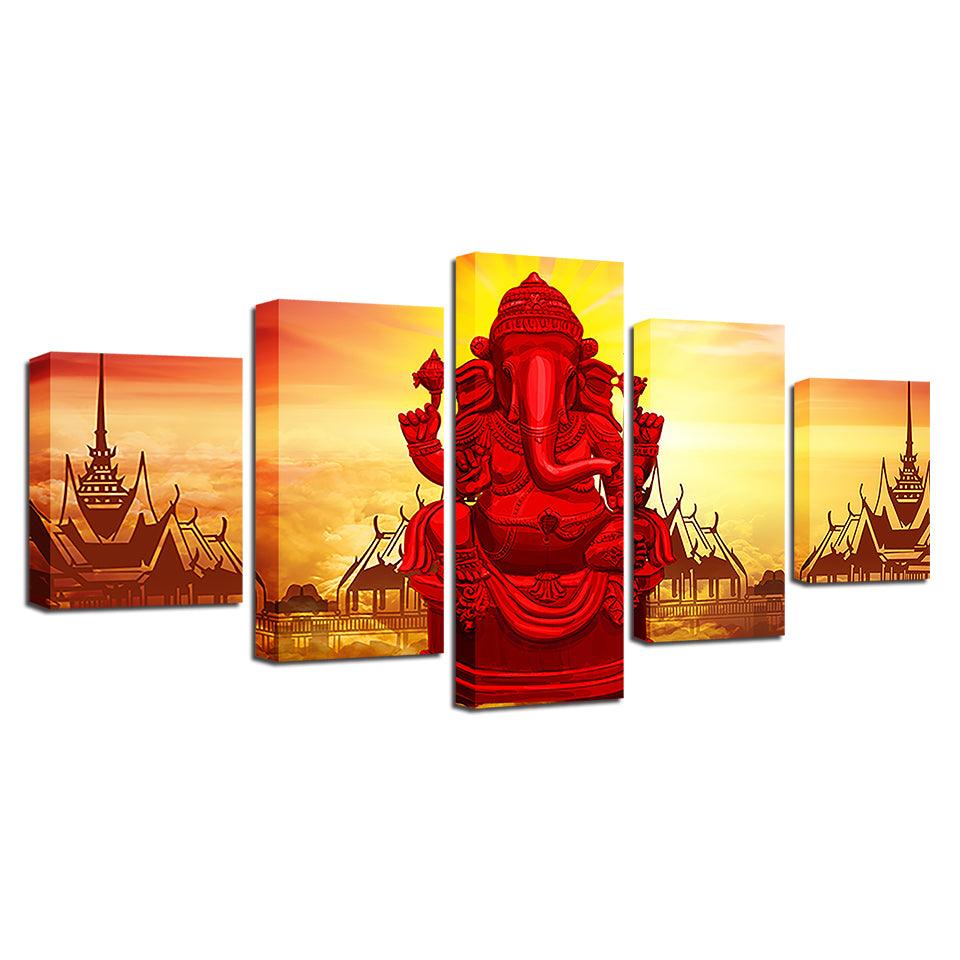 God Ganesha 5 Piece HD Multi Panel Canvas Wall Art Frame - Original Frame