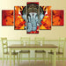 Lord Ganesha 5 Piece HD Multi Panel Combined Canvas Wall Art Frame - Original Frame