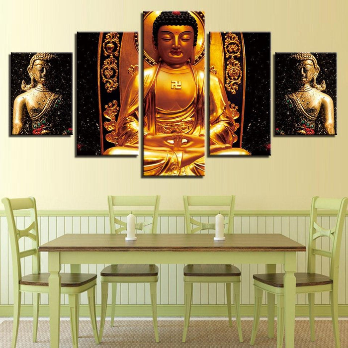 Gold Statue Of Buddha 5 Piece HD Multi Panel Canvas Wall Art Frame - Original Frame