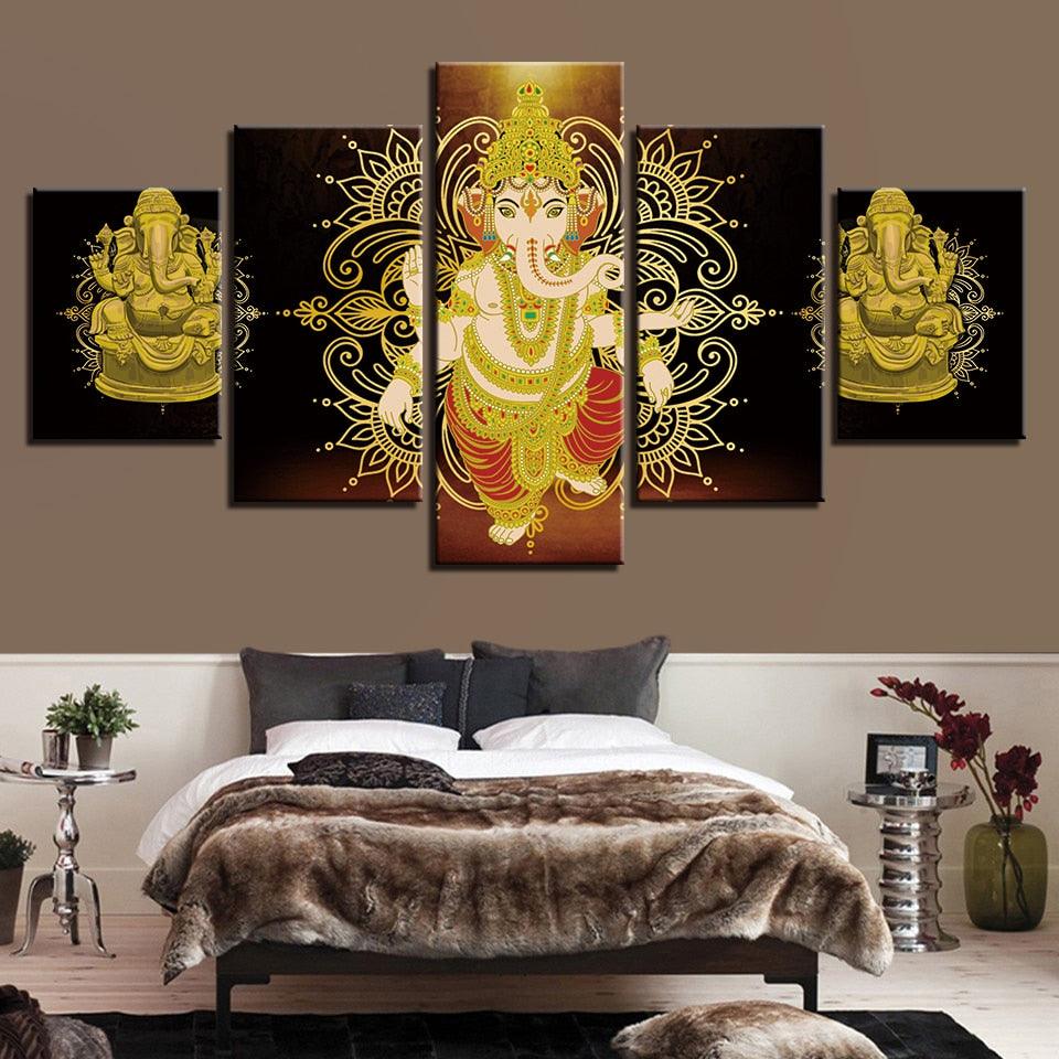 Lord Ganesha 5 Piece HD Multi Panel Classical Canvas Wall Art Frame - Original Frame