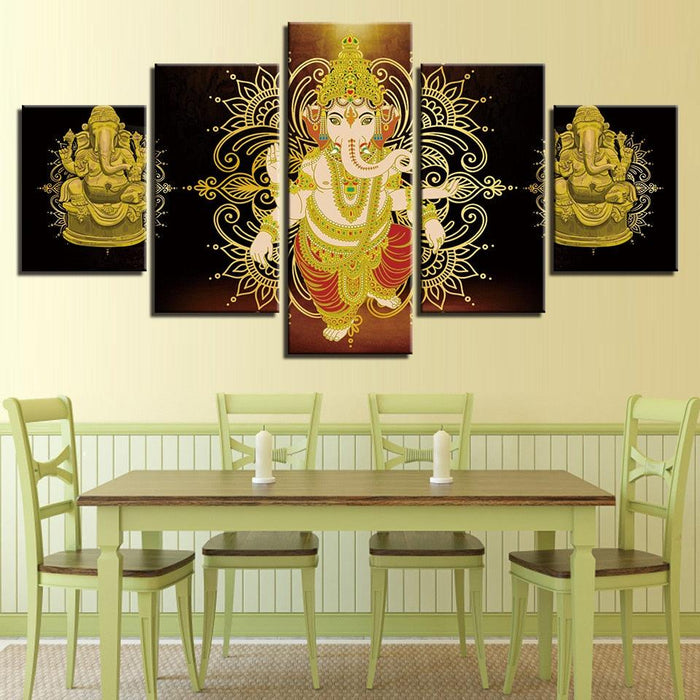 Lord Ganesha 5 Piece HD Multi Panel Classical Canvas Wall Art Frame - Original Frame