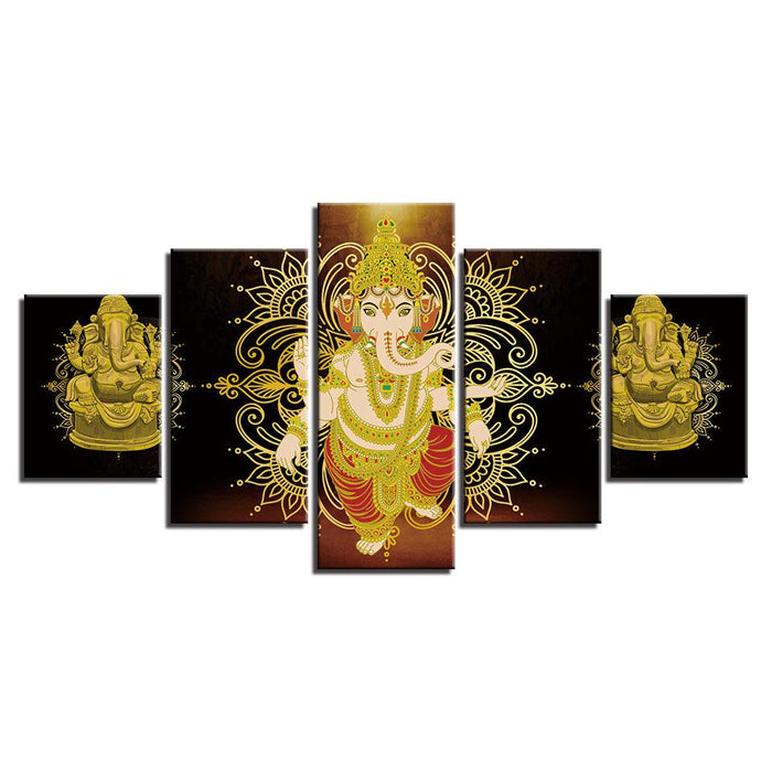 Lord Ganesha 5 Piece HD Multi Panel Classical Canvas Wall Art Frame - Original Frame