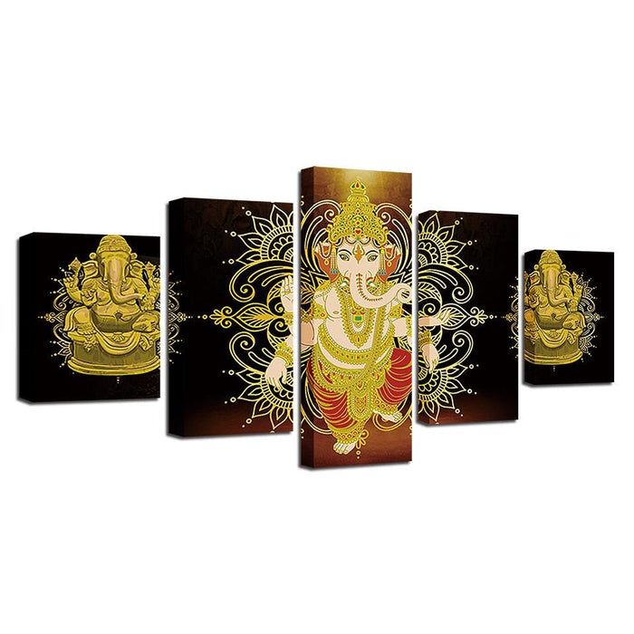 Lord Ganesha 5 Piece HD Multi Panel Classical Canvas Wall Art Frame - Original Frame