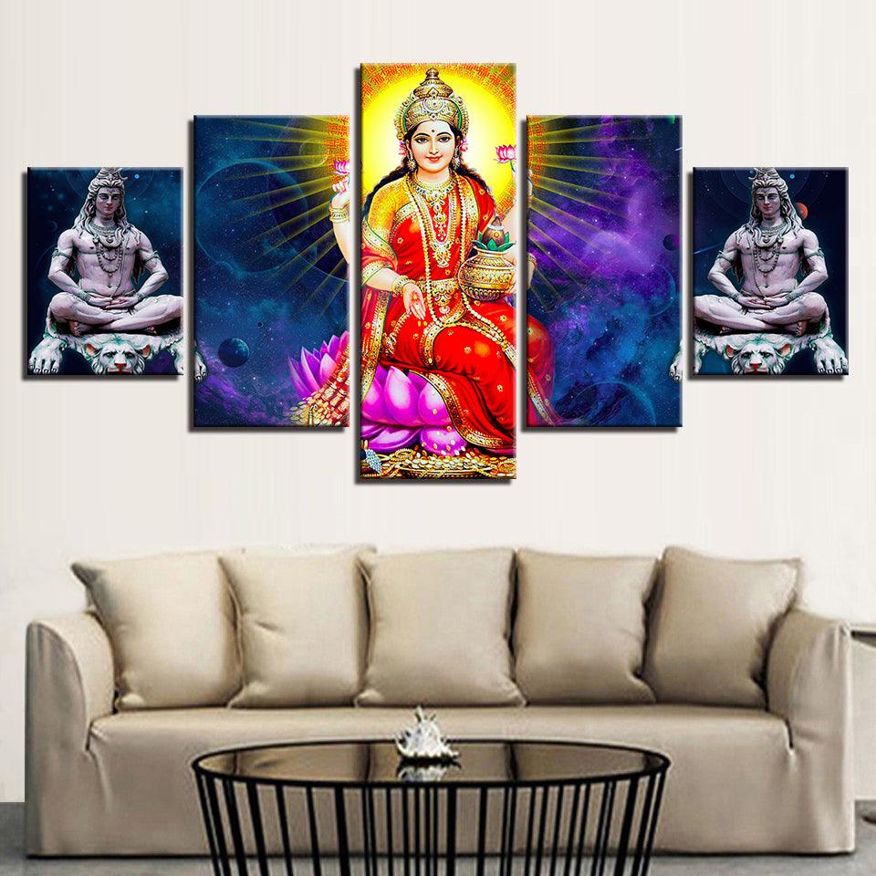 God Lakshmi 5 Piece HD Multi Panel Canvas Wall Art Frame - Original Frame