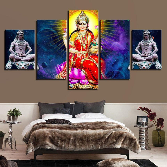 God Lakshmi 5 Piece HD Multi Panel Canvas Wall Art Frame - Original Frame