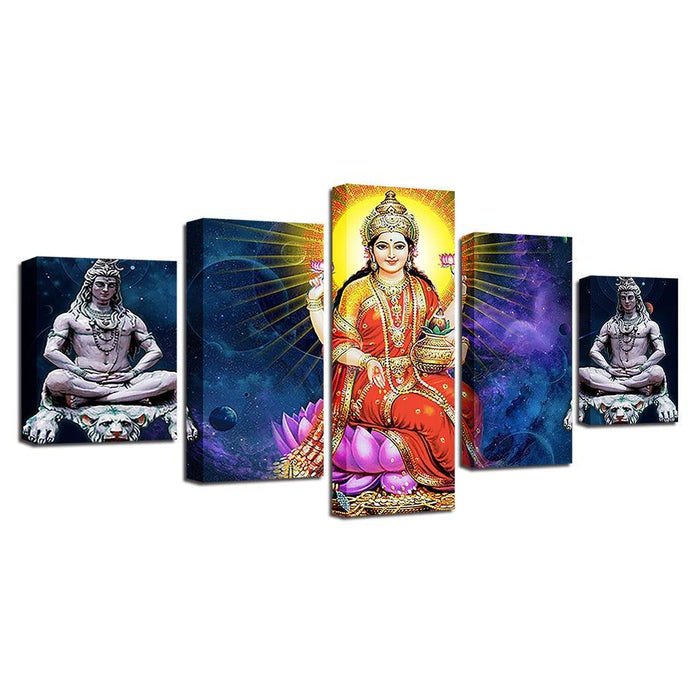 God Lakshmi 5 Piece HD Multi Panel Canvas Wall Art Frame - Original Frame