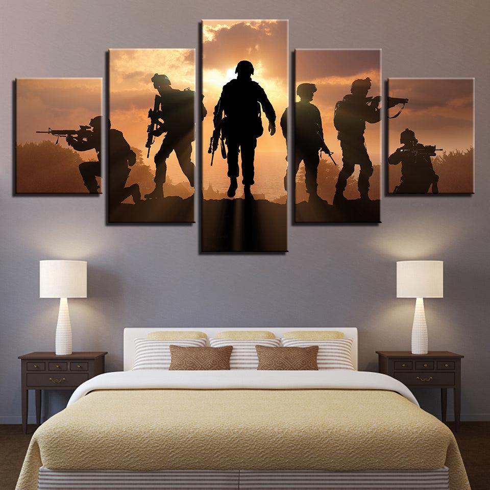 America Soldiers 5 Piece HD Multi Panel Canvas Wall Art Frame - Original Frame