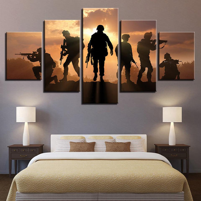 America Soldiers 5 Piece HD Multi Panel Canvas Wall Art Frame