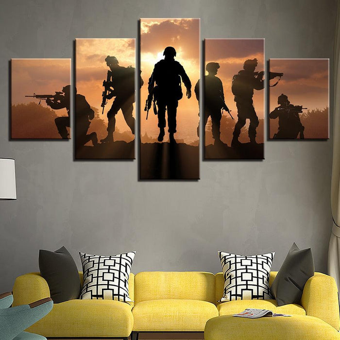 America Soldiers 5 Piece HD Multi Panel Canvas Wall Art Frame - Original Frame