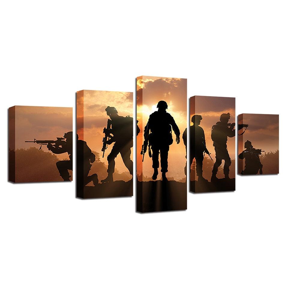 America Soldiers 5 Piece HD Multi Panel Canvas Wall Art Frame - Original Frame