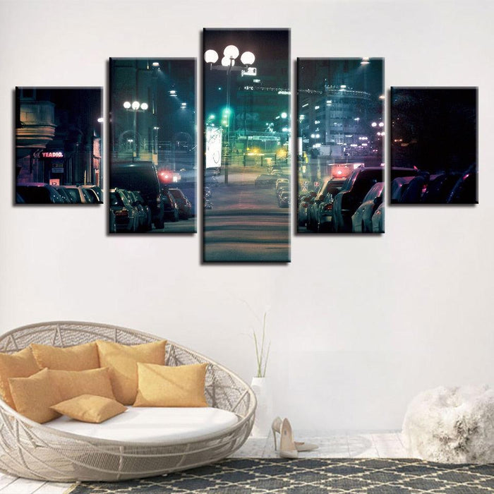 City Street Lights 5 Piece HD Multi Panel Canvas Wall Art Frame