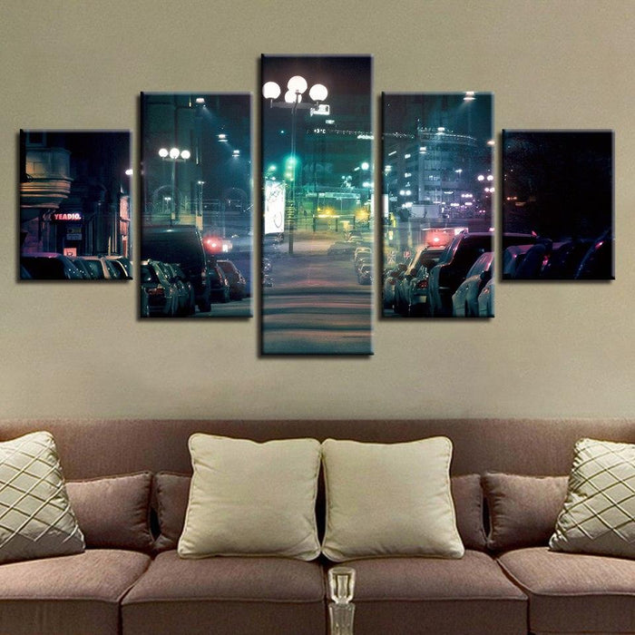 City Street Lights 5 Piece HD Multi Panel Canvas Wall Art Frame - Original Frame