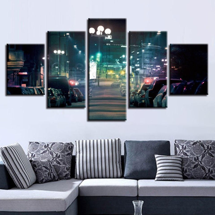 City Street Lights 5 Piece HD Multi Panel Canvas Wall Art Frame