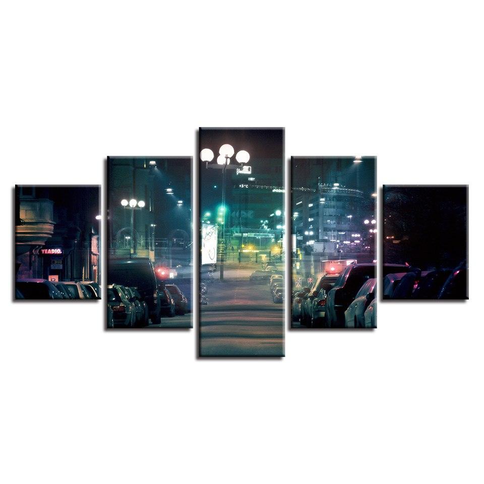 City Street Lights 5 Piece HD Multi Panel Canvas Wall Art Frame - Original Frame