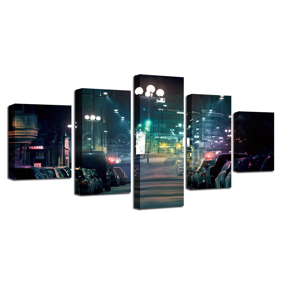 City Street Lights 5 Piece HD Multi Panel Canvas Wall Art Frame - Original Frame