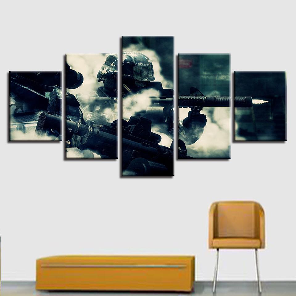 Tribute To Army Soldiers 5 Piece HD Multi Panel Canvas Wall Art Frame - Original Frame