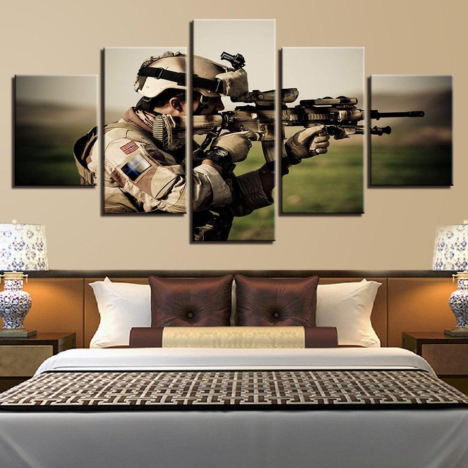 Sniper In Action 5 Piece HD Multi Panel Canvas Wall Art Frame - Original Frame