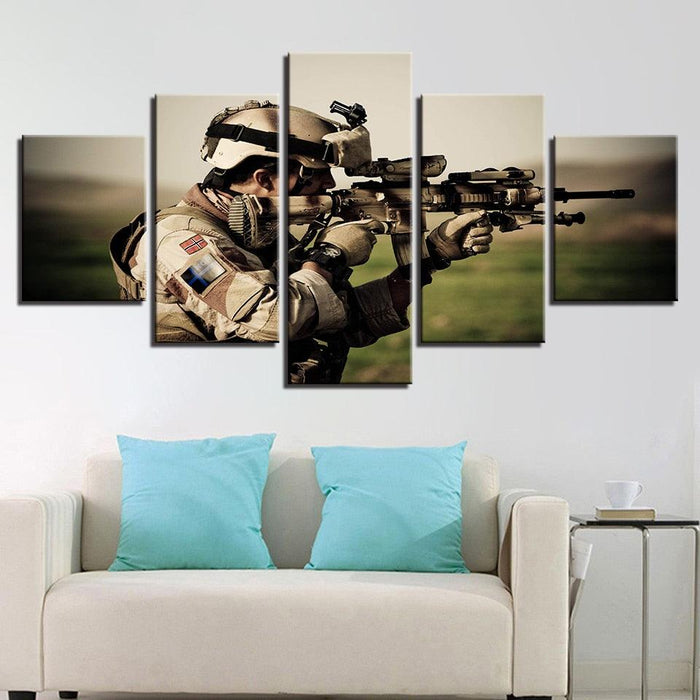 Sniper In Action 5 Piece HD Multi Panel Canvas Wall Art Frame - Original Frame