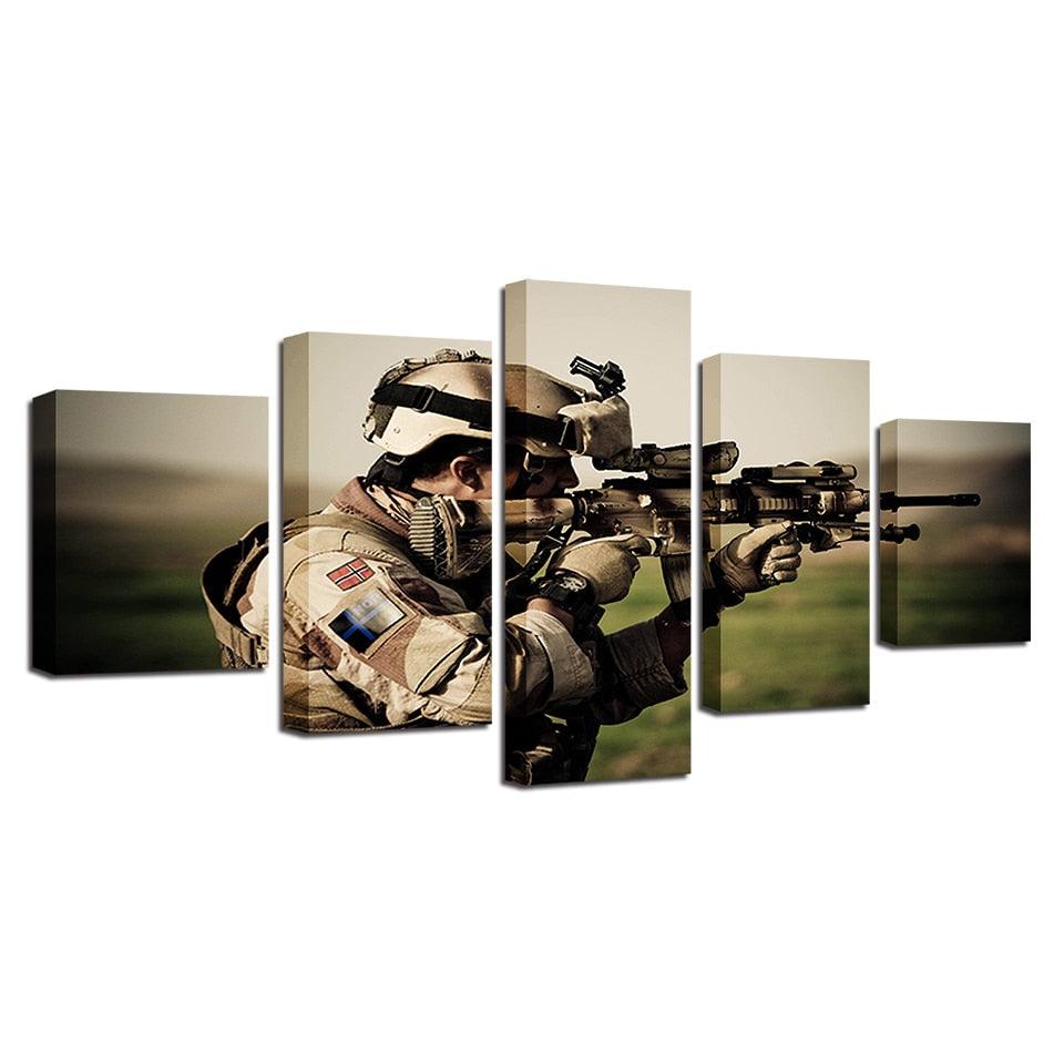 Sniper In Action 5 Piece HD Multi Panel Canvas Wall Art Frame - Original Frame