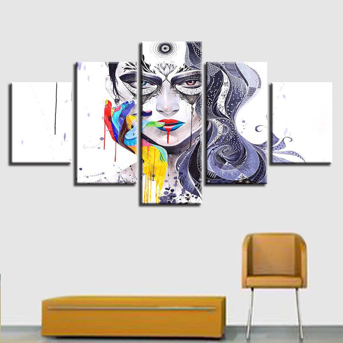 Abstract Girl 5 Piece HD Multi Panel Canvas Wall Art Frame