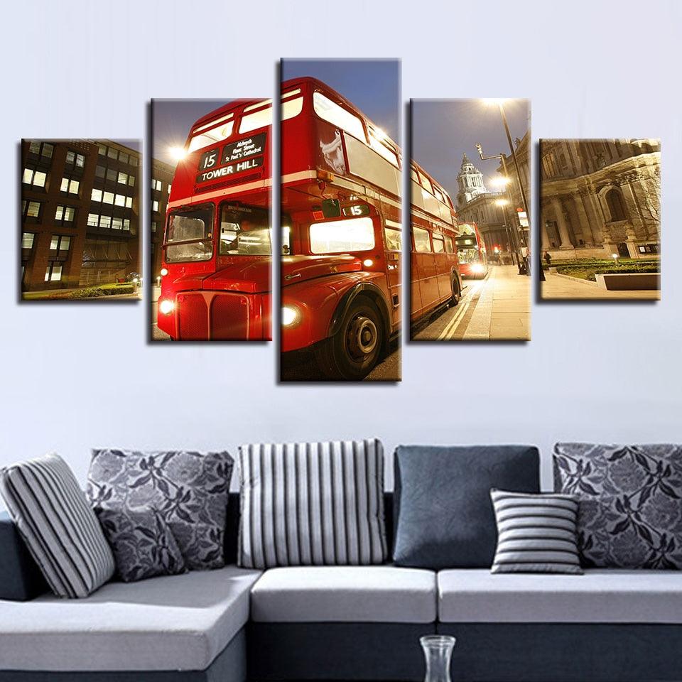 Bus London City 5 Piece HD Multi Panel Canvas Wall Art - Original Frame