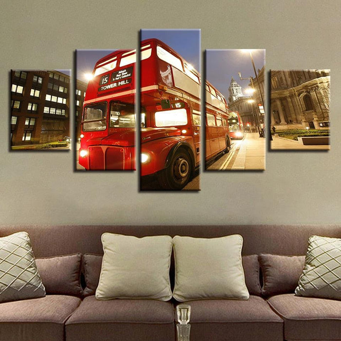 Bus London City 5 Piece HD Multi Panel Canvas Wall Art - Original Frame