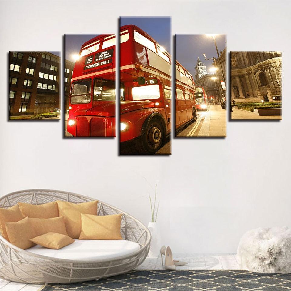 Bus London City 5 Piece HD Multi Panel Canvas Wall Art - Original Frame