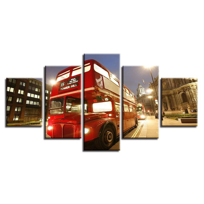 Bus London City 5 Piece HD Multi Panel Canvas Wall Art - Original Frame