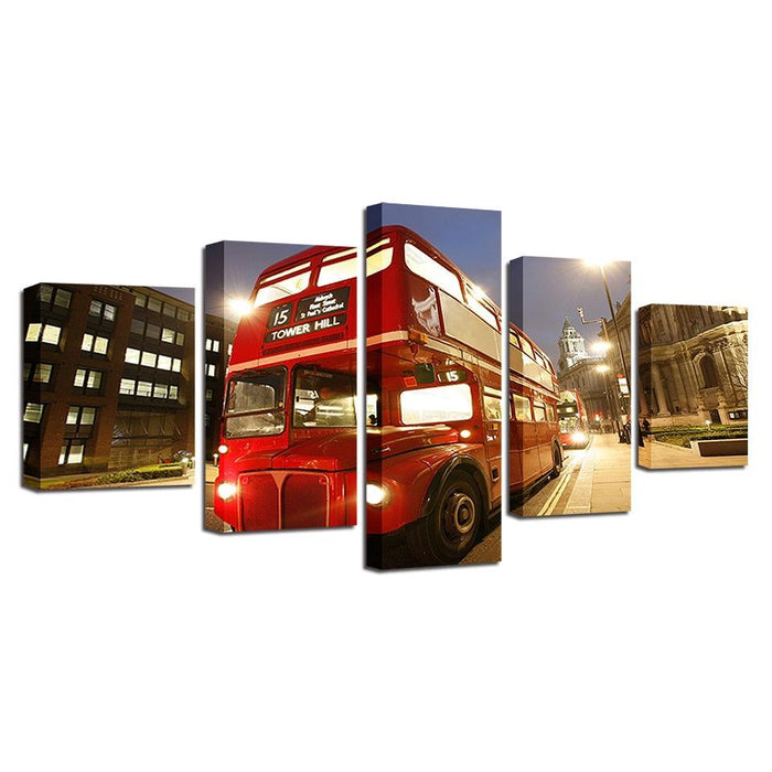 Bus London City 5 Piece HD Multi Panel Canvas Wall Art - Original Frame