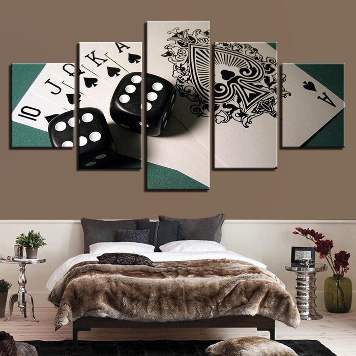 Cards And Dices 5 Piece HD Multi Panel Canvas Wall Art Frame
