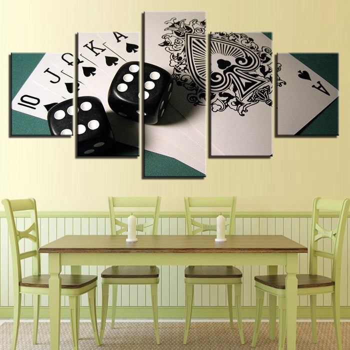 Cards And Dices 5 Piece HD Multi Panel Canvas Wall Art Frame