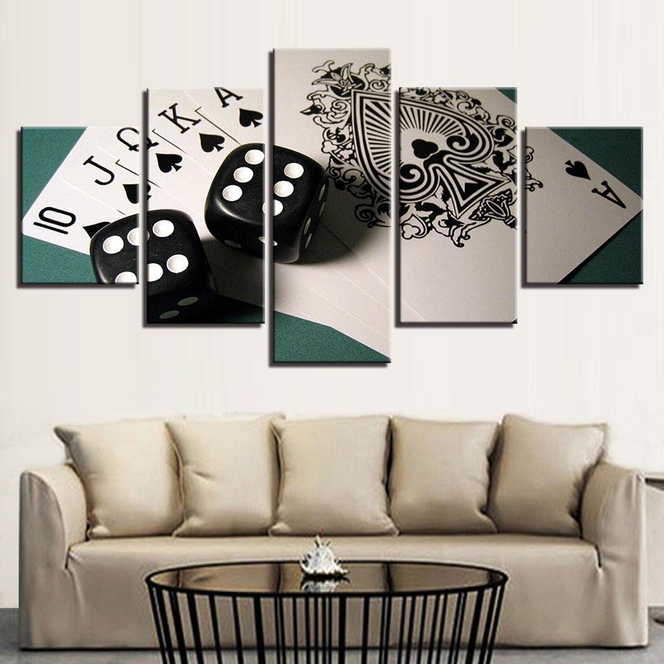 Cards And Dices 5 Piece HD Multi Panel Canvas Wall Art Frame - Original Frame