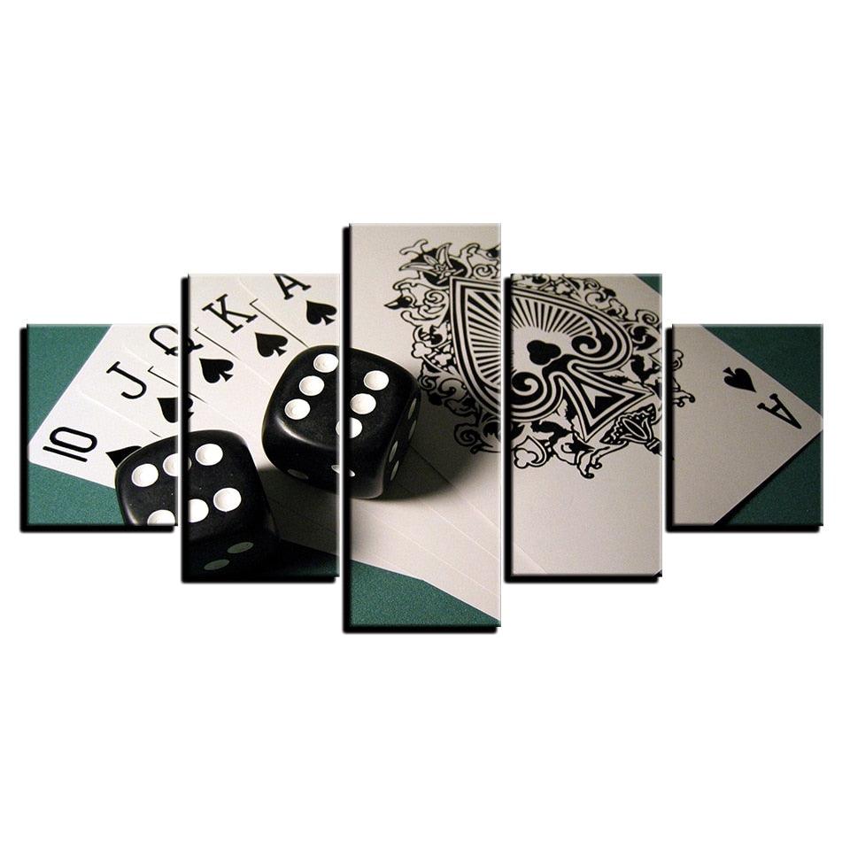 Cards And Dices 5 Piece HD Multi Panel Canvas Wall Art Frame - Original Frame