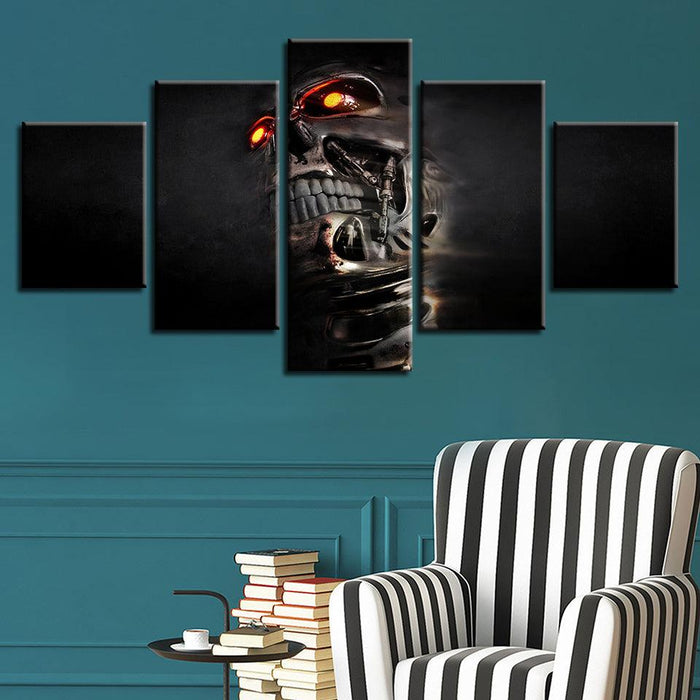 Terminator Skull 5 Piece HD Multi Panel Canvas Wall Art Frame - Original Frame