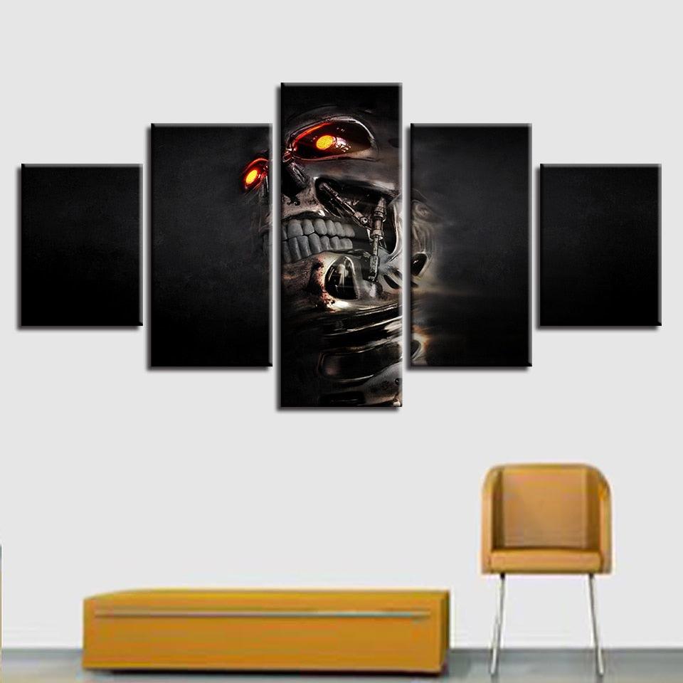 Terminator Skull 5 Piece HD Multi Panel Canvas Wall Art Frame - Original Frame