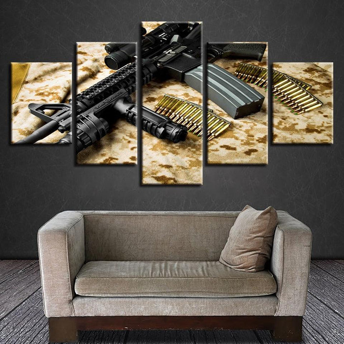 Soldiers Gun 5 Piece HD Multi Panel Canvas Wall Art Frame - Original Frame