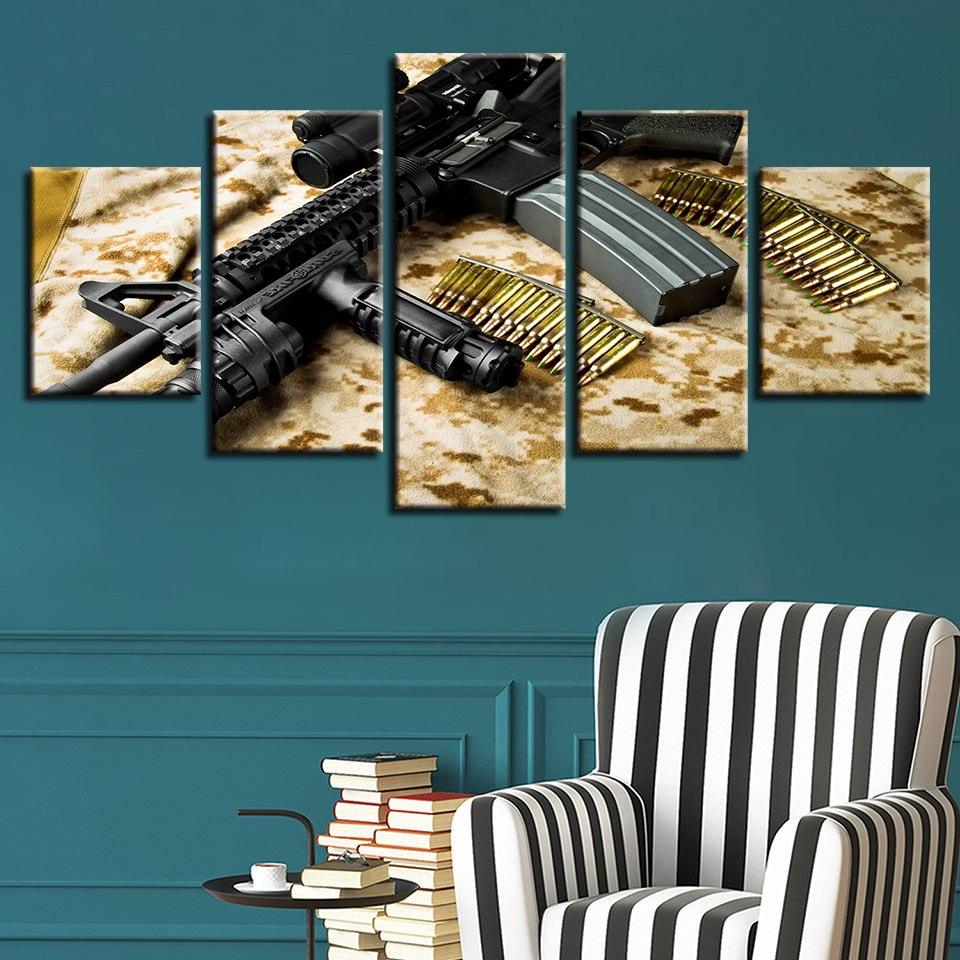 Soldiers Gun 5 Piece HD Multi Panel Canvas Wall Art Frame - Original Frame