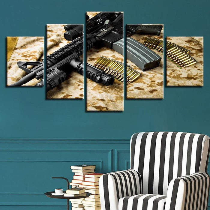 Soldiers Gun 5 Piece HD Multi Panel Canvas Wall Art Frame - Original Frame