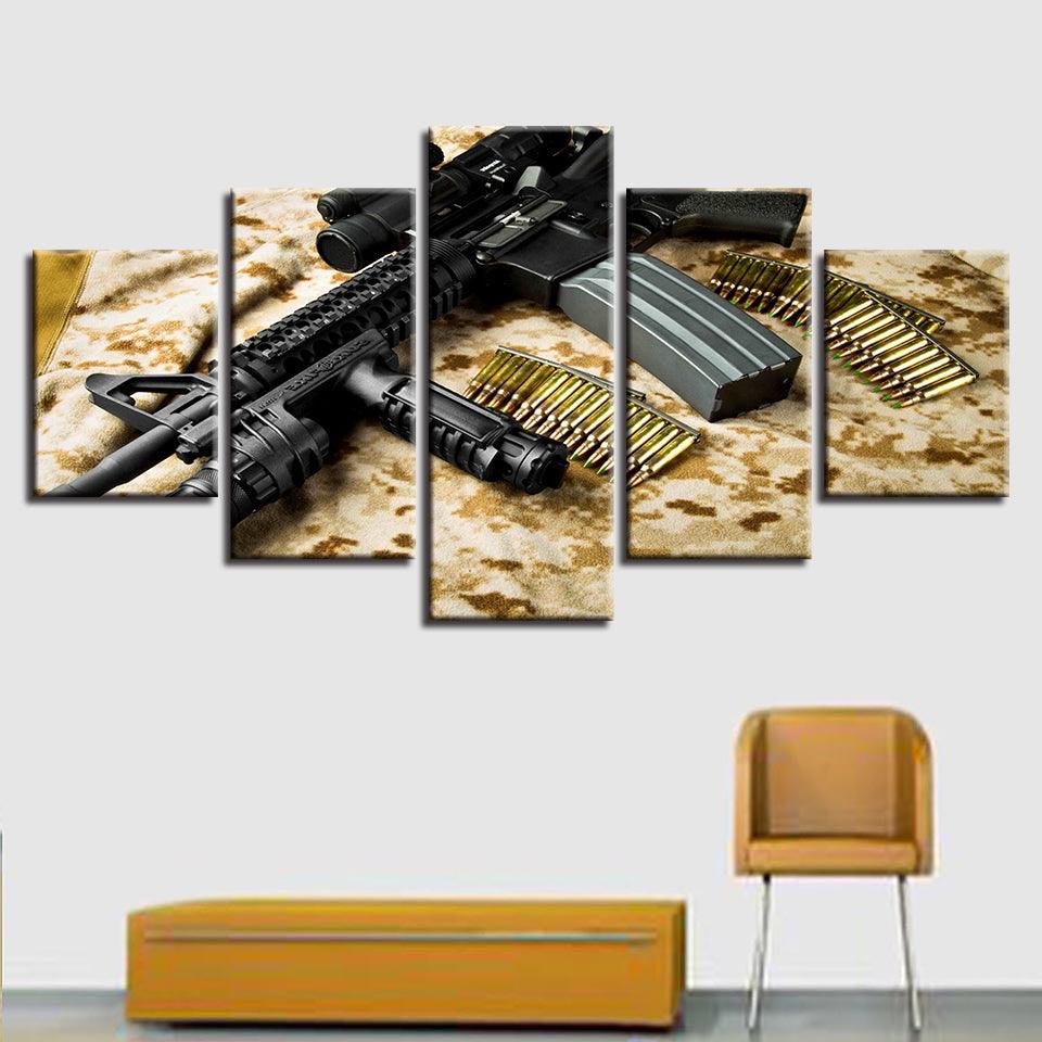 Soldiers Gun 5 Piece HD Multi Panel Canvas Wall Art Frame - Original Frame